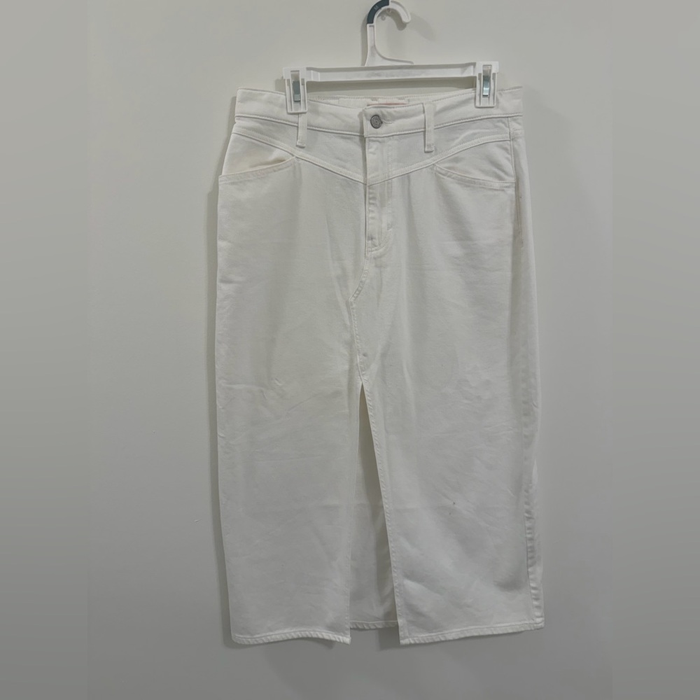 Lucky Brand White Denim Midi Skirt with Slit | Size 6 / 28 - Picture 2 of 5